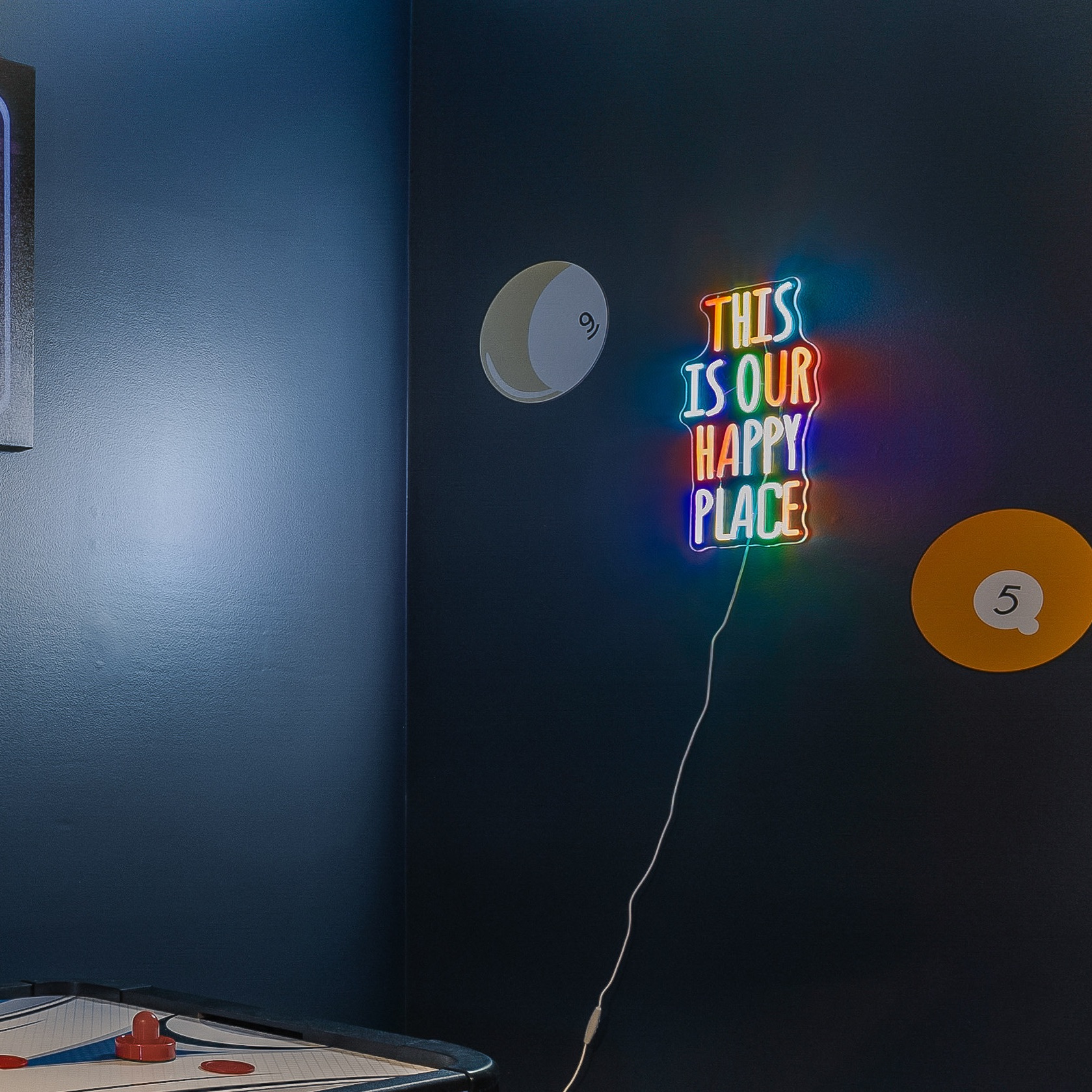 Gyaksjm This is Our Happy Place Neon Sign for Wall Decor Colorful Letter Neon Light Cheerful LED Neon Signs with USB for Gym,Classroom,Bedroom,Children's Playground,Bar