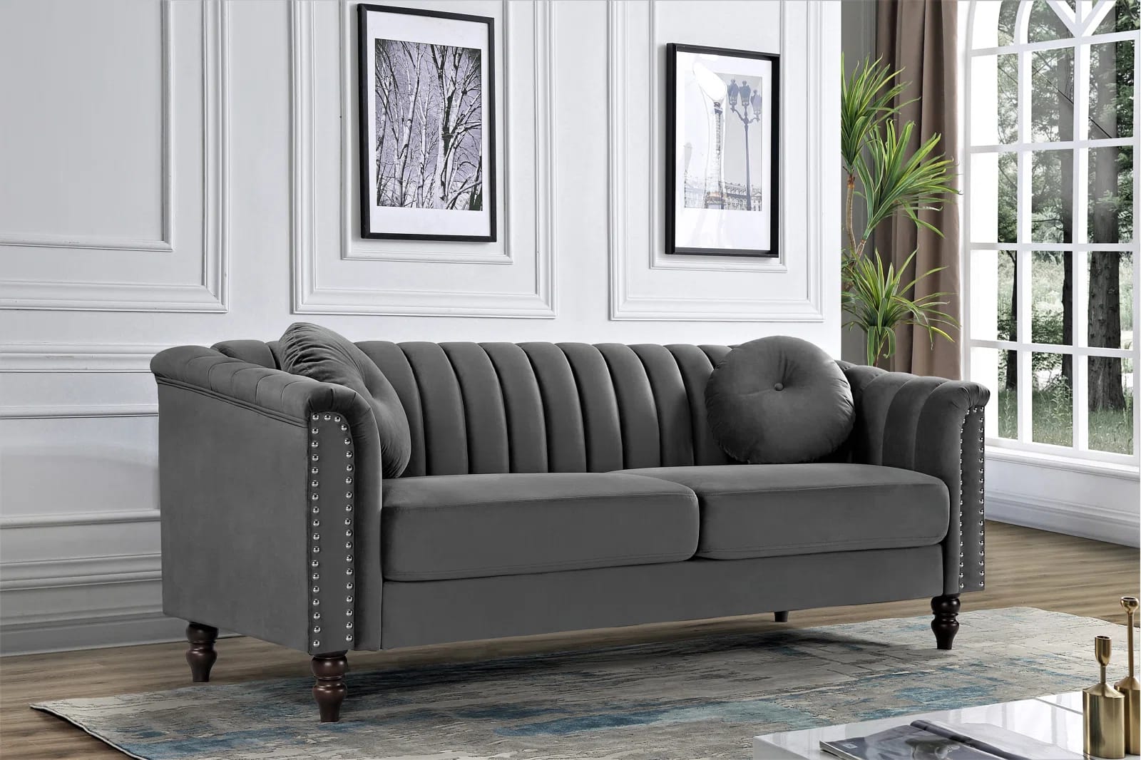 75.2'' Velvet Rolled Arm Chesterfield Sofa