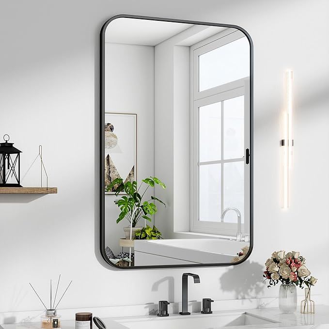 HARRITPURE Rectangular Bathroom Mirror 36'' x 24'' Black Bathroom Wall Mirror Aluminum Frame Wall-Mounted Mirrors for Entryway Bedroom Living Room