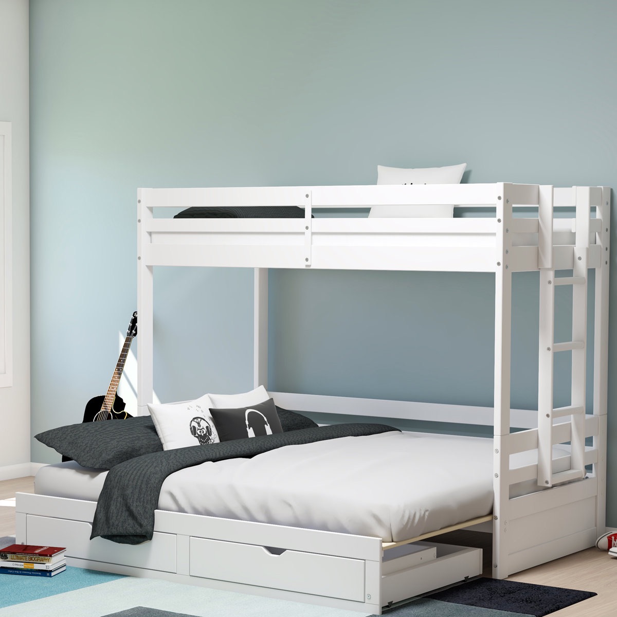 Viv Rae Fern Rock Jasper Sturdy Twin To King Size Day Bed W Bunk Bed Dove Gray For Kids Teens Easy Assembly Bedroom Furniture Childrens Furniture Durable Brazilian Pine Guard Rails