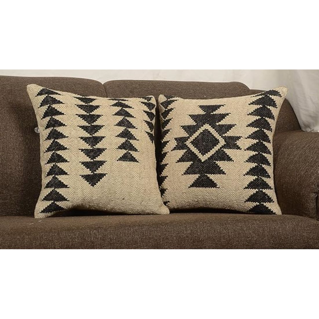 2 Set of Kilim Cushion Cover Jute Ethnic Pillow Boho Hand Woven Shams Hippie Indian Throw Art