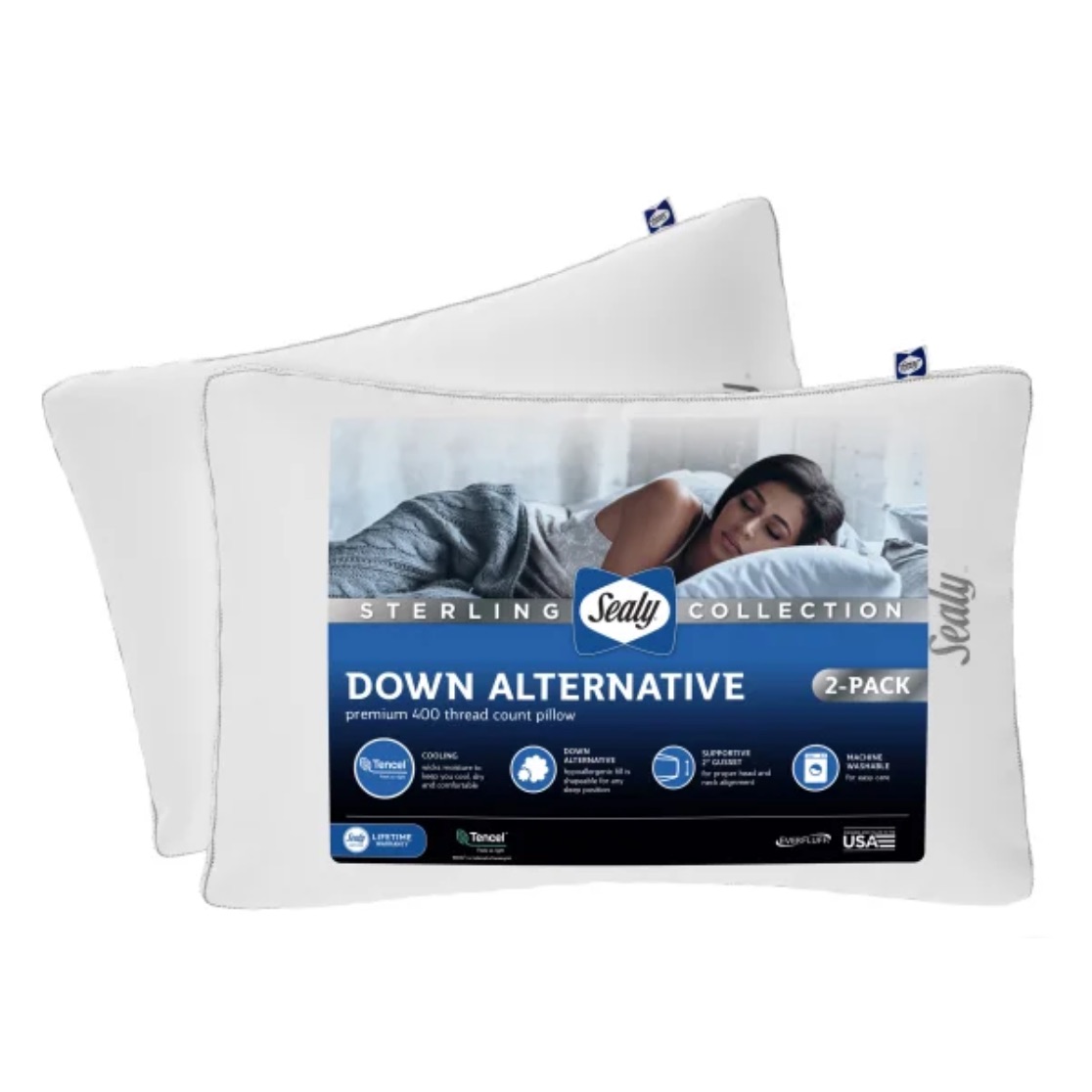 King Size Sealy Sterling Collection Down-Alternative Pillow, 2-pack