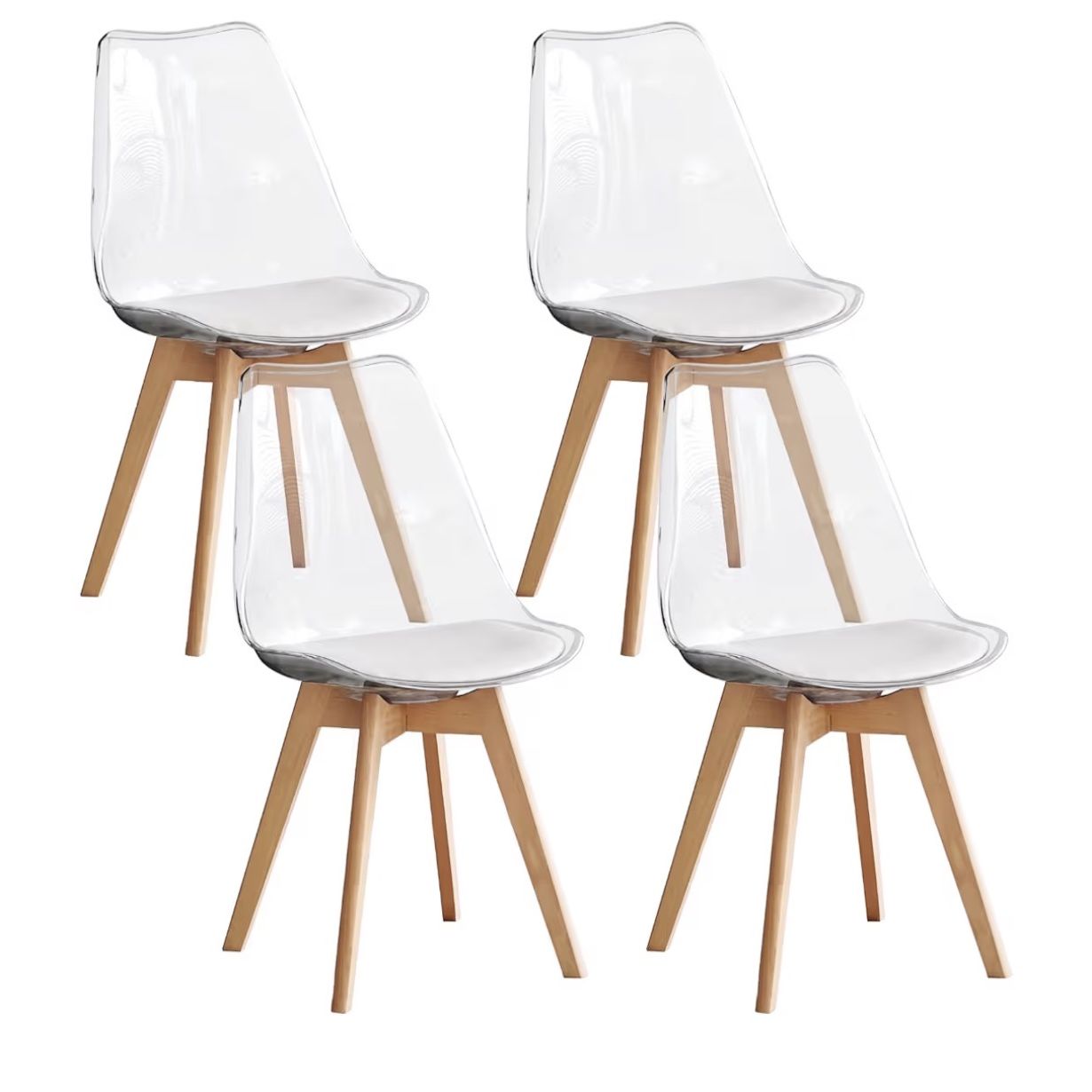 Lecafur HL Dining Chairs Set of 4, Clear Acrylic Mid Century Modern Kitchen Chairs with Soft Padded and Wood Legs for Dinner Living Waiting Room Bedroom, Light Brown