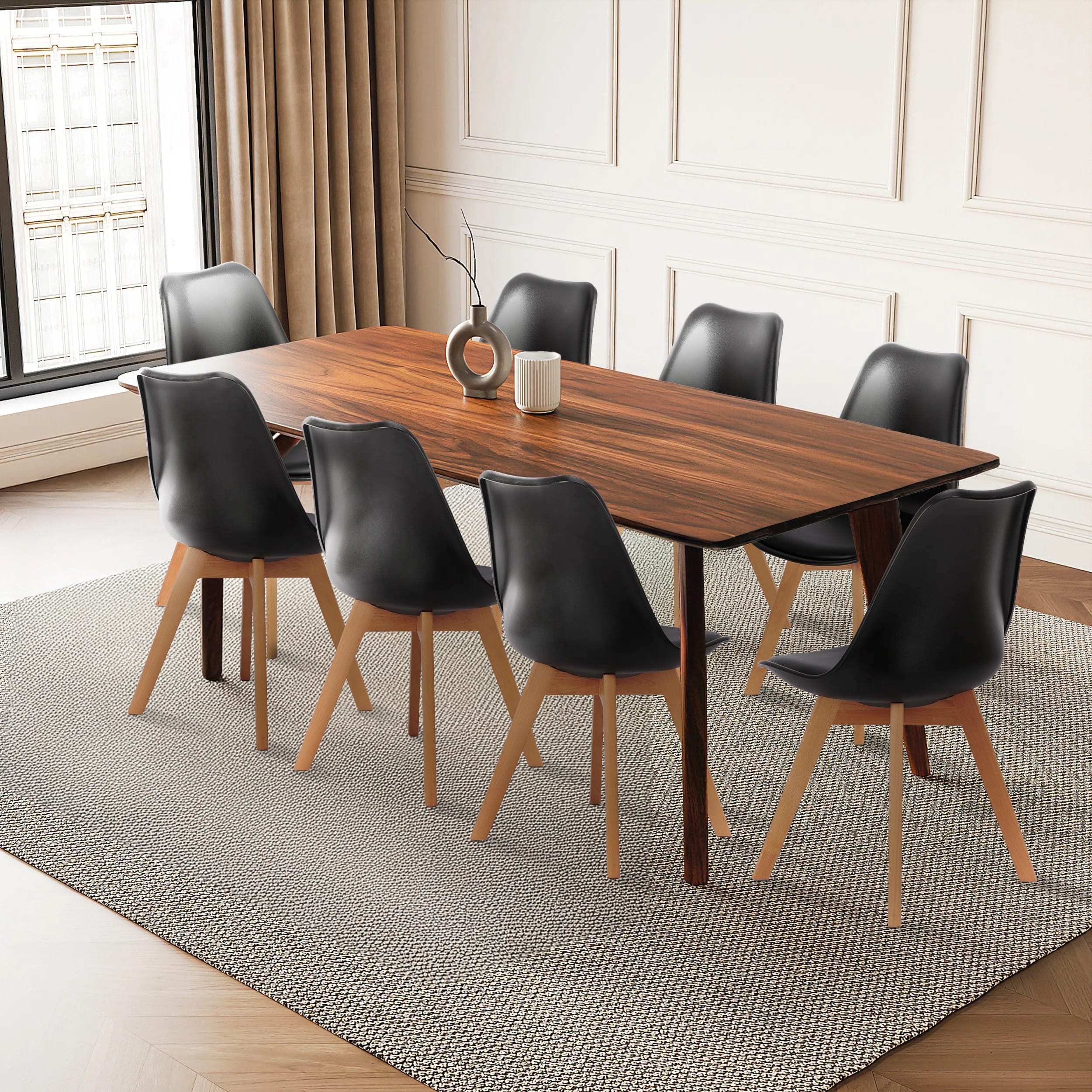 8-Piece Modern Dining Chair Set, PU Leather Upholstered Side Seat With Solid Beech Wood Legs And Ergonomic Support