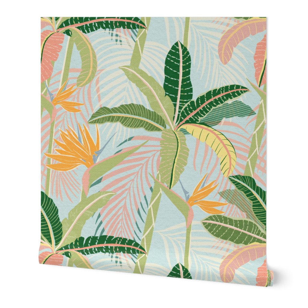 Wallpaper in Palm Springs Botanica - Tropical Blue and Pastel Green