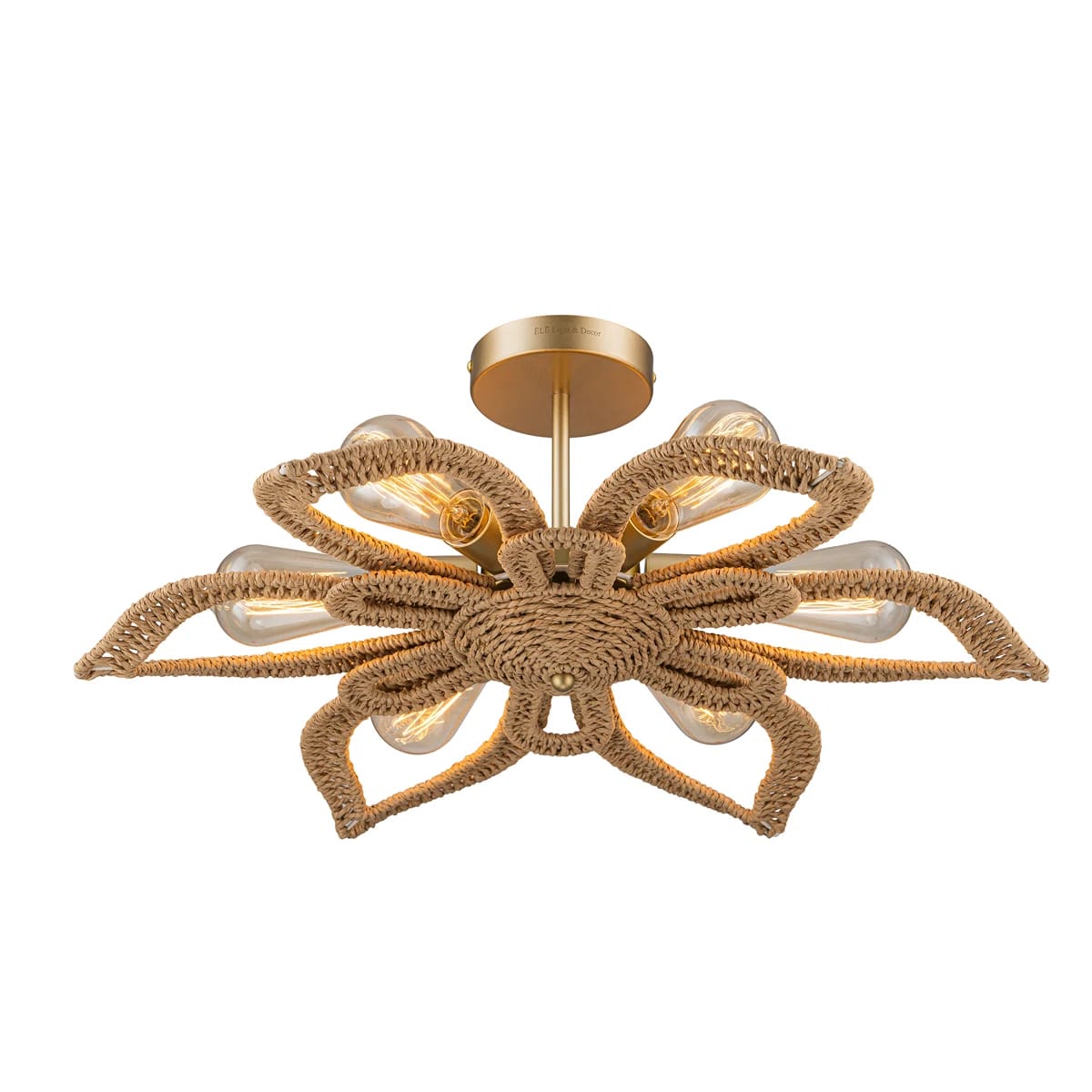 Jollain 6-Light Natural Rattan Coastal Semi-Flush Mount Chandelier