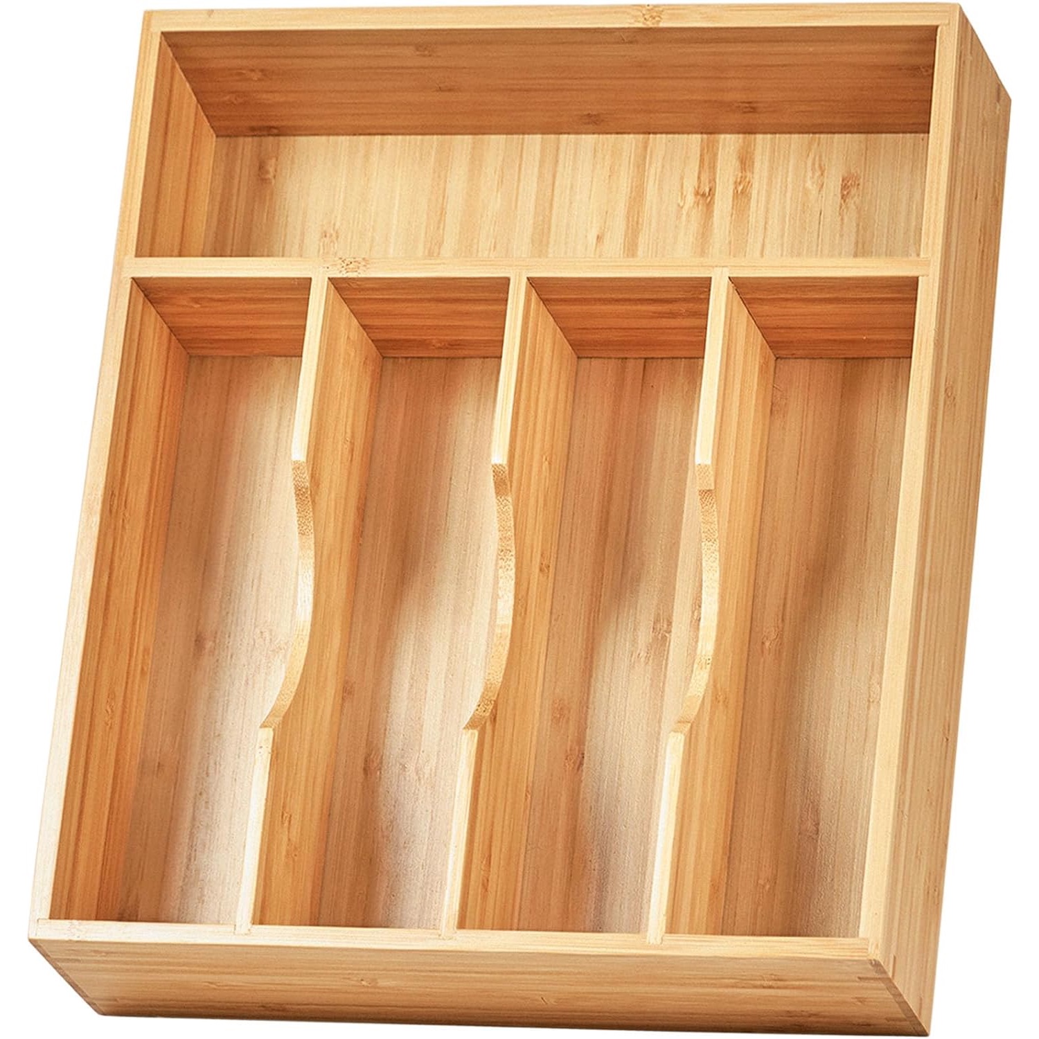 Umilife Bamboo Kitchen Drawer Organizer, 11 Inch Silverware Utensils Tray Holder with Grooved Dividers