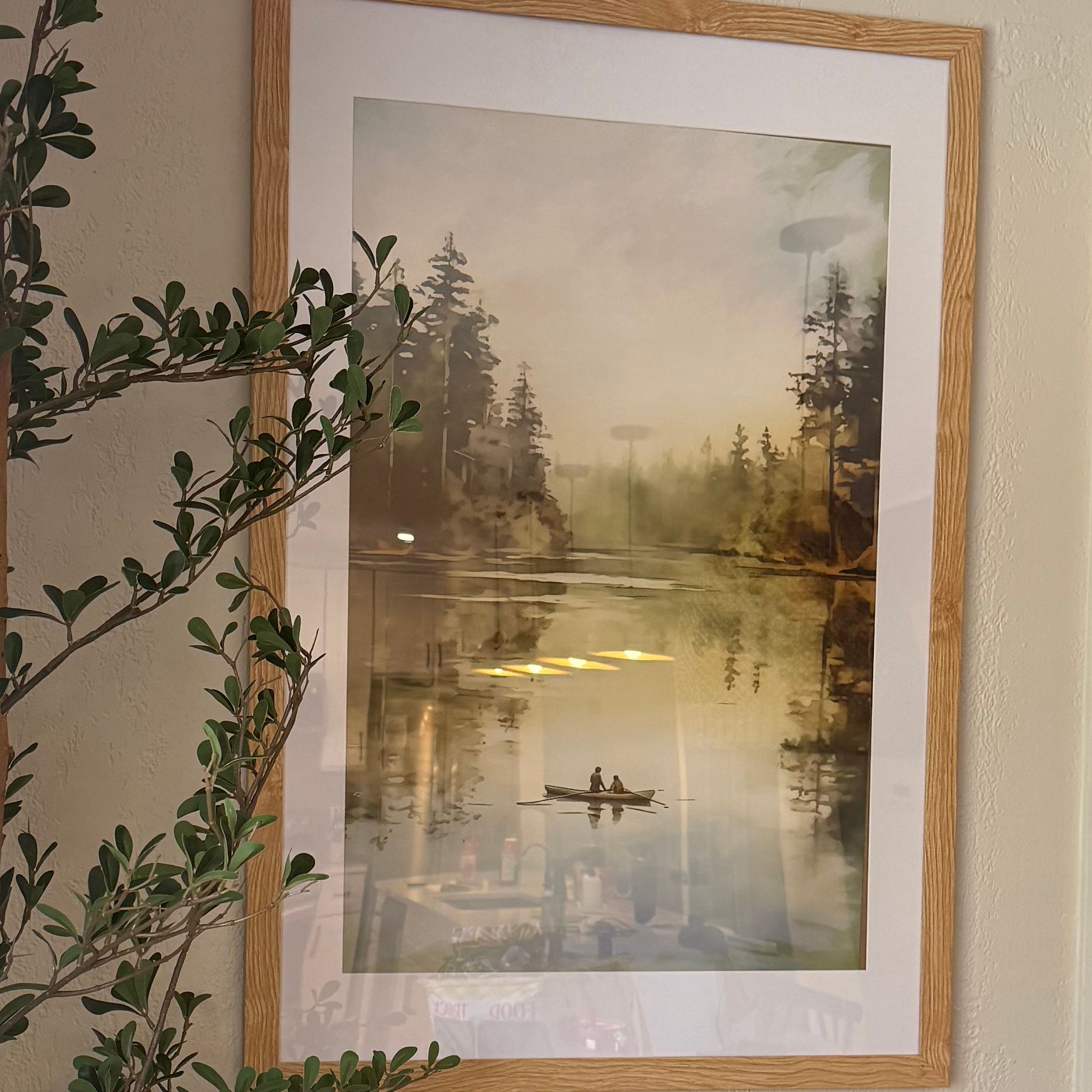 Canoe On Lake Print Rustic Lake House