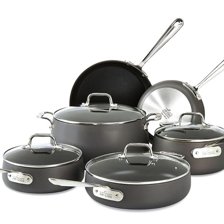 All-Clad HA1 Hard Anodized Nonstick Pots and Pans Set Non Stick Cookware Sets, Oven Broiler Safe 500F, Black