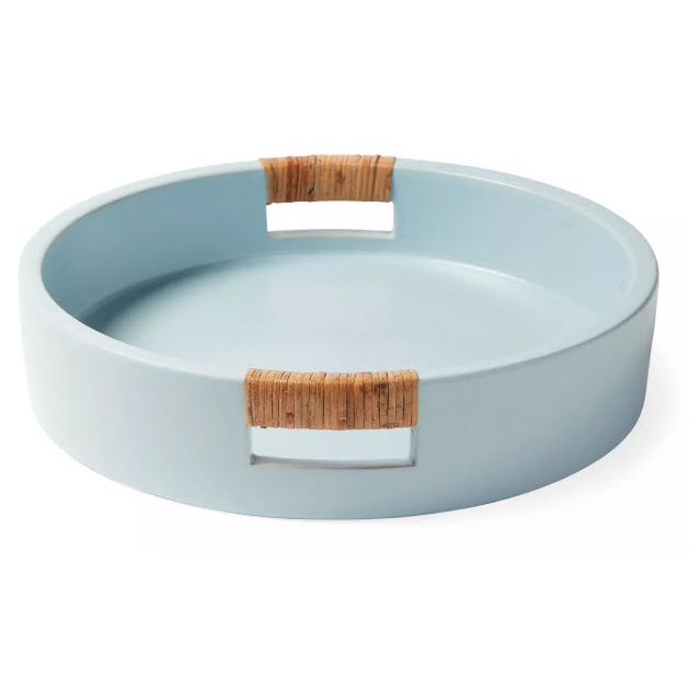 Tray with woven rattan handles