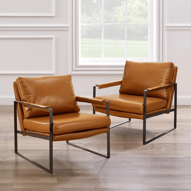 Eisenman 27.09'' W Leather Upholstered Accent Armchair (Set of 2)