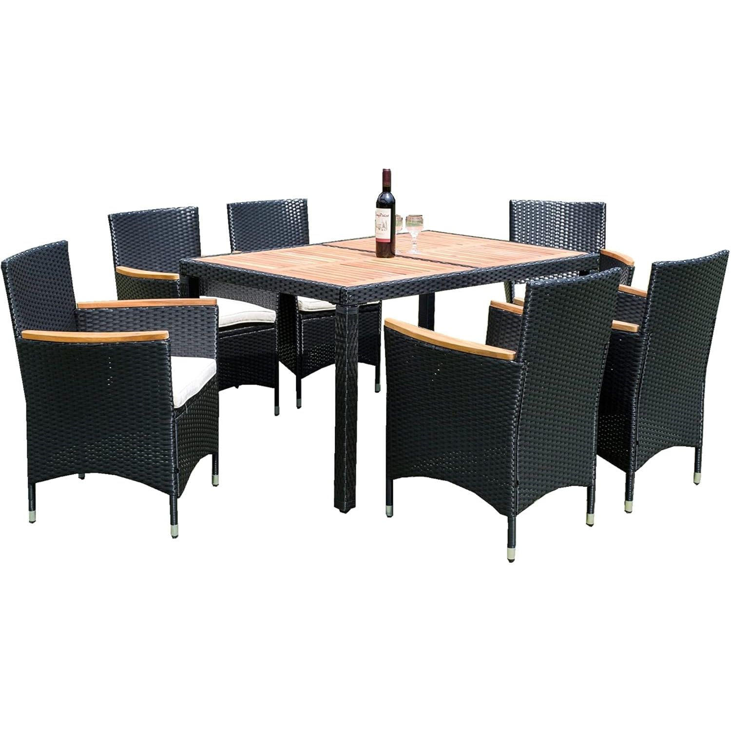 Harper & Bright Designs 7-piece Patio Dining Set- Outdoor Garden Pe Rattan Wicker Dining Table Set For 6 - Acacia Wood Tabletop