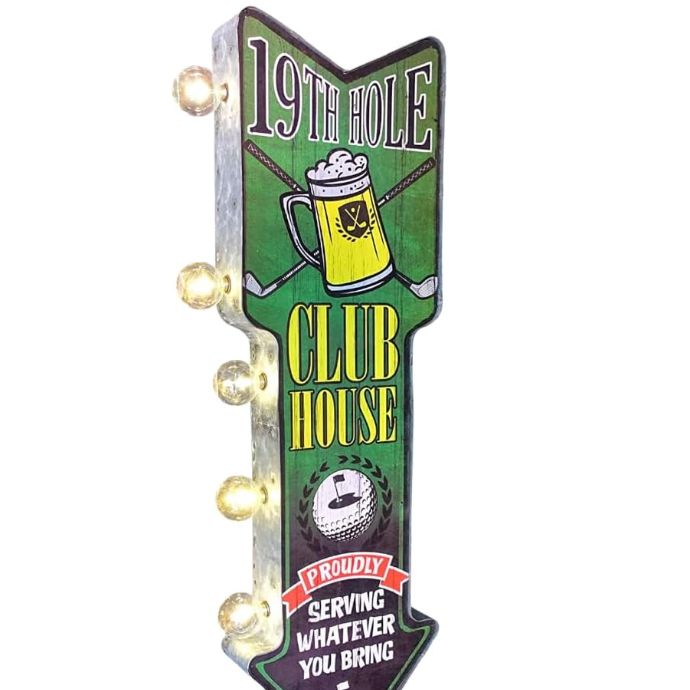 Golf Double-sided Marquee Sign With Vintage Print And Led Bulbs Retro Inspired Decor For The Home (26” X 3” X 8”) : Home & Kitchen