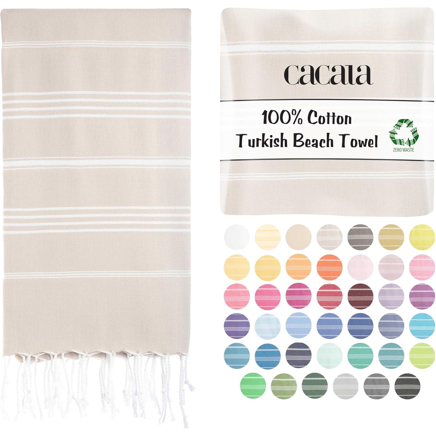 Cacala Lightweight And Thin Turkish Beach Towel 100% Cotton Sand-free And Quick-drying Goodness Perfect As An Extra Large Travel Towel