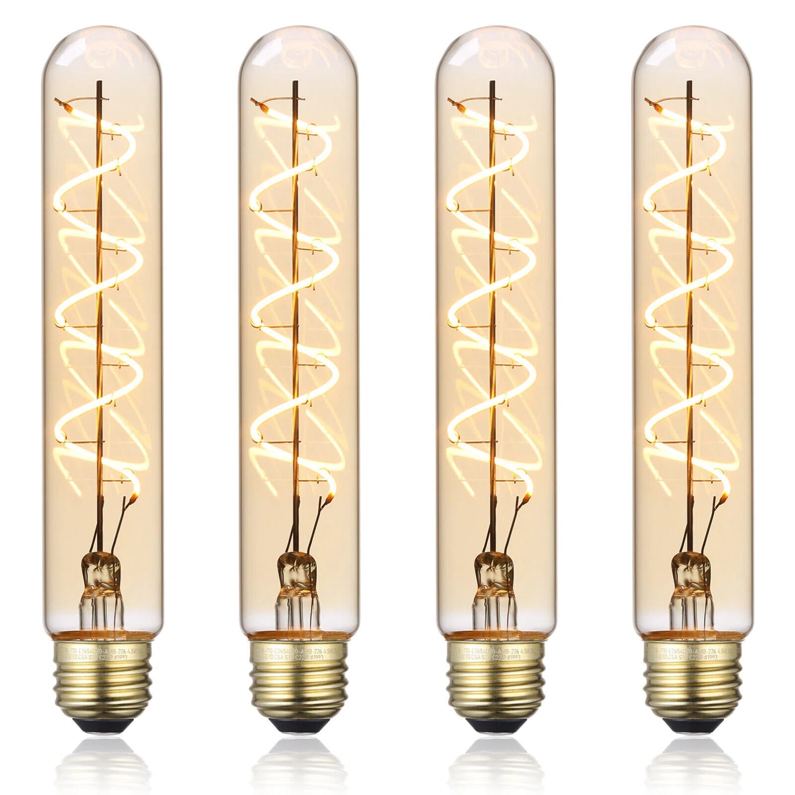 F-72288 LED Vintage Filament Bulb T10, Tubular Edison Bulb Dimmabl, E26 Base, Amber, 2000K Soft Warm (Set of 4)