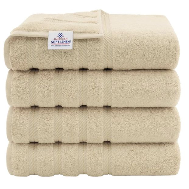 American Soft Linen Luxury 4 Piece Bath Towel Set, Beige