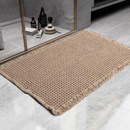 Waffle Bath Mat, Super Absorbent Non-Slip Bath Mats for Bathroom Floor, Machine Washable Bathroom Rugs with Tassels, Rubber Backed Bathroom Mats, Ultra Soft. (Brown, 24"X36")