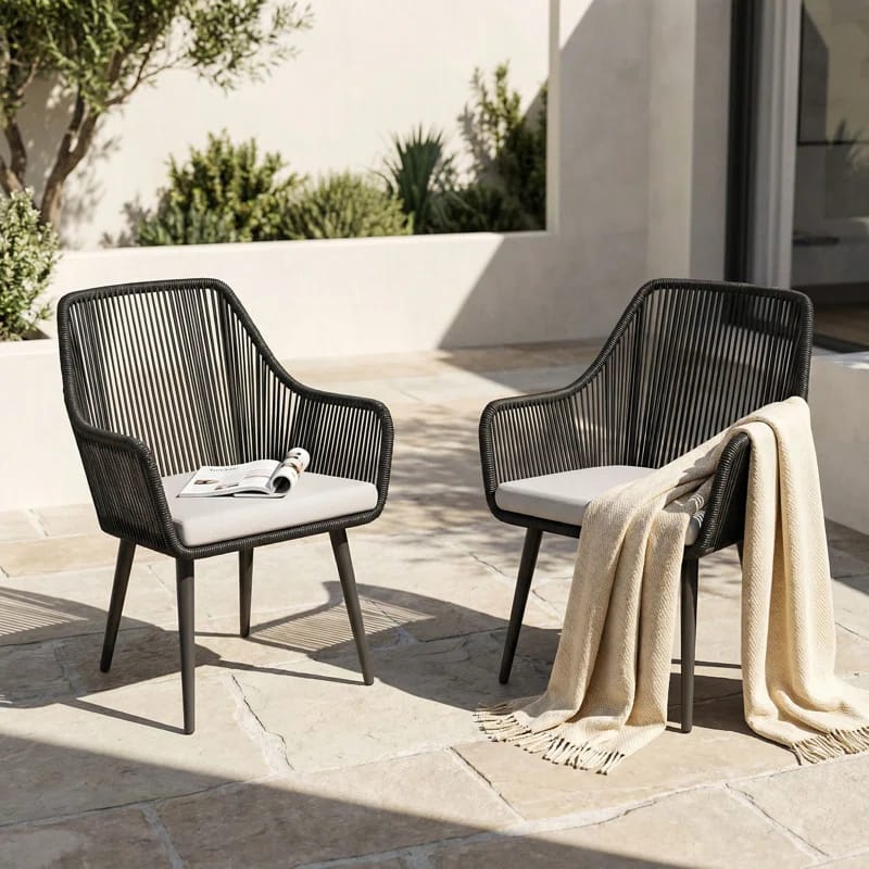 Cassil Premium All-Weather Wicker Outdoor Dining Armchair with Cushion (Set of 2)