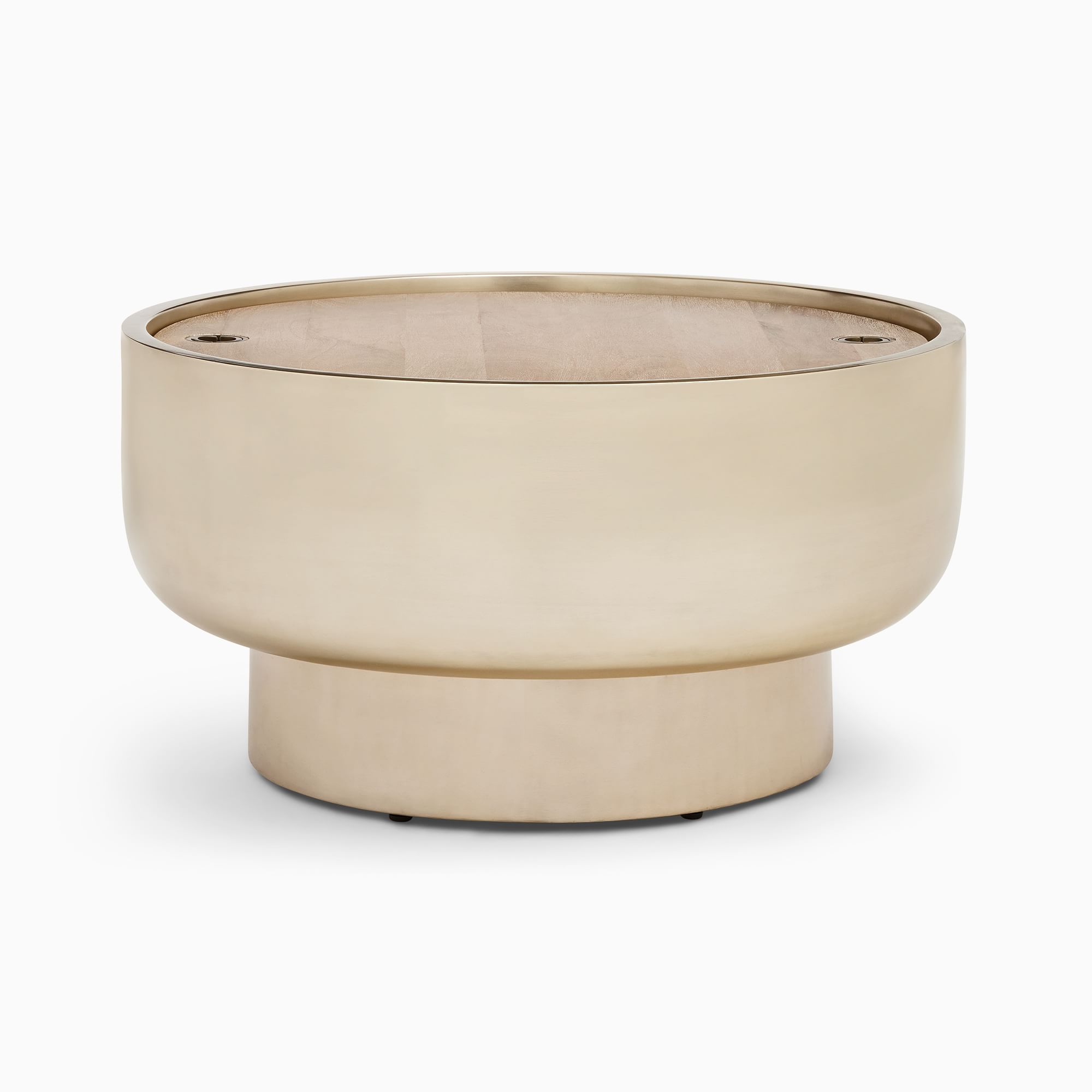 Drum Storage 32" Coffee Table, Cerused White/Light Bronze