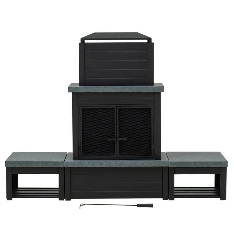 Sunjoy Outdoor Fireplace, Patio Wood Burning Steel Fireplace with Chimney, Log Holders, Fireplace Tool and PVC Cover