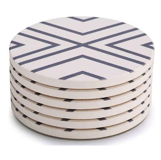 LIFVER Coasters for Drinks, Absorbent Coaster Set of 6 with Cork Base, Farmhouse Living Room Decor for Home, Ceramic Drink Coasters for Cold Drinks Wine Glasses Cups Mugs, Grey-line 