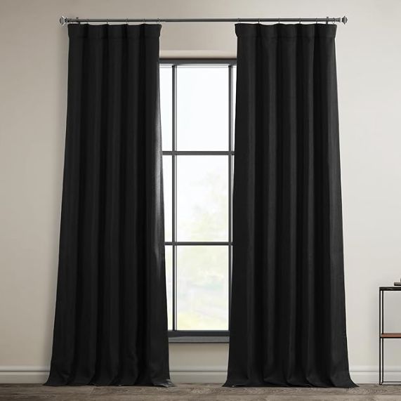 Hpd Half Price Drapes Faux Linen Textured Room Darkening Curtains For Bedroom 96 Inches Long (1 Panel), Essential Black