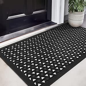 GRANNY SAYS Front Door Mat Indoor Entrance, Entryway Rugs Non Slip Washable, Waterproof Welcome Rubber Door Mat for Outside Entrance, Low Profile Outdoor Mats for Front Door, Black 24" x 36"