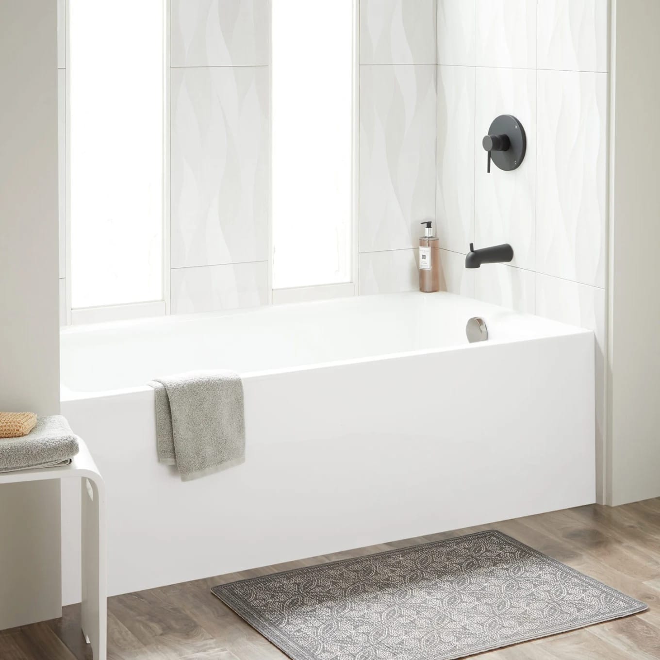 Signature Hardware Sitka 60" x 32" Three Wall Alcove Acrylic Soaking Tub with Right Drain