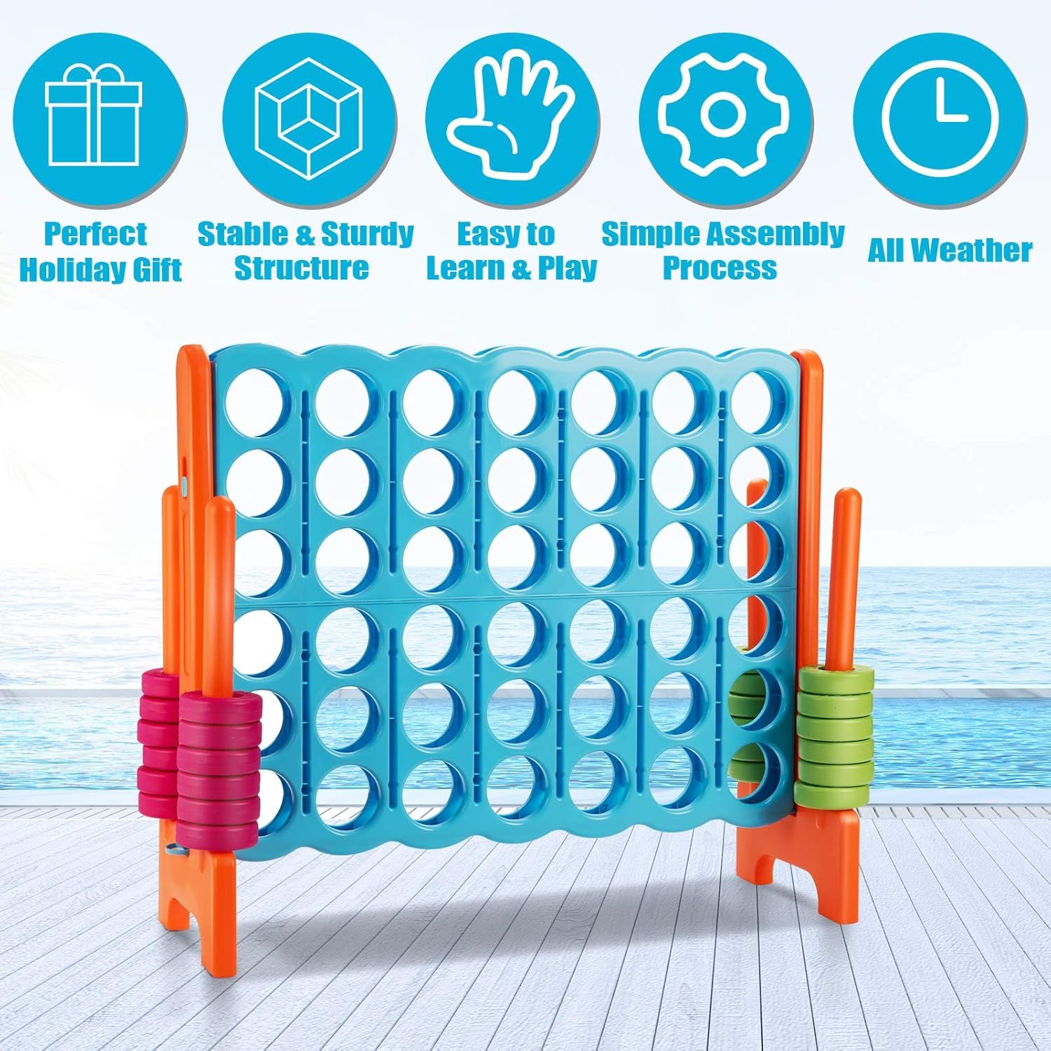 Costzon Giant 4-in-A-Row, Jumbo 4-to-Score Giant Game Set for Kids & Adults, Indoor Outdoor Yard Connect Game, 3.5FT Tall with 42 Jumbo Rings & Quick-Release Slider, Perfect for Family & Party Games