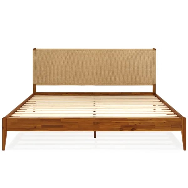 Selina Solid Wood Platform Bed with Headboard, Bohemian and Mid-Century Bed Frame