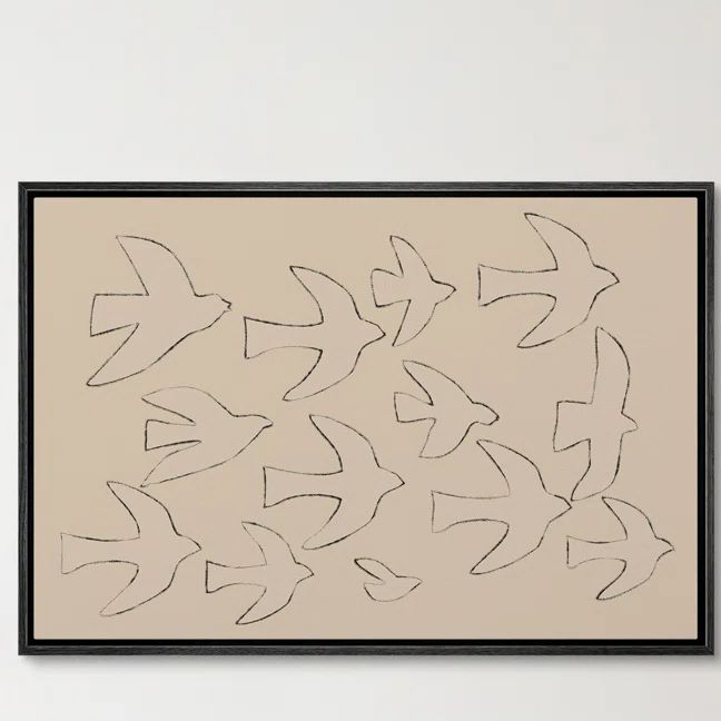 Abstract Beige Swallow Birds Line Shape Animal Neutral Minimalist Modern Wall Art Living Room Decor