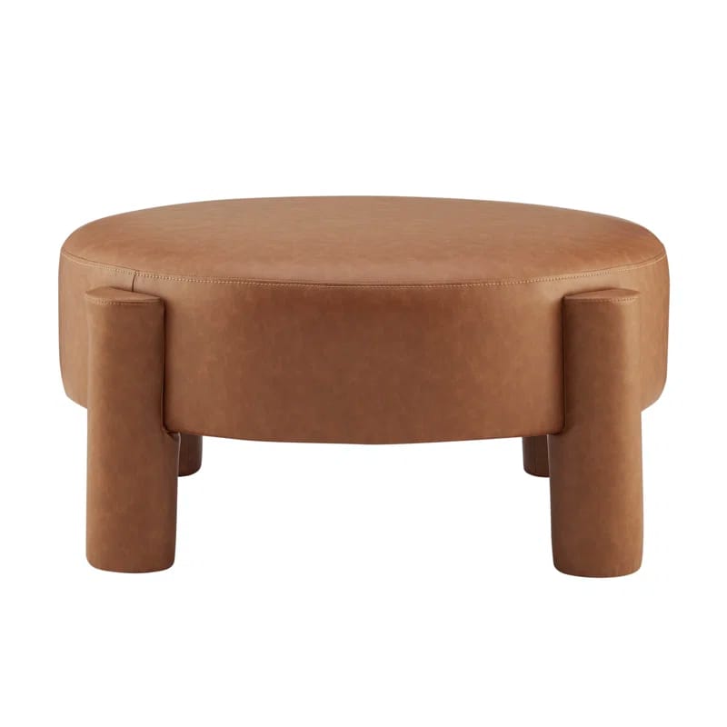 Motsinger Faux Leather Round Ottoman, Vintage Cider