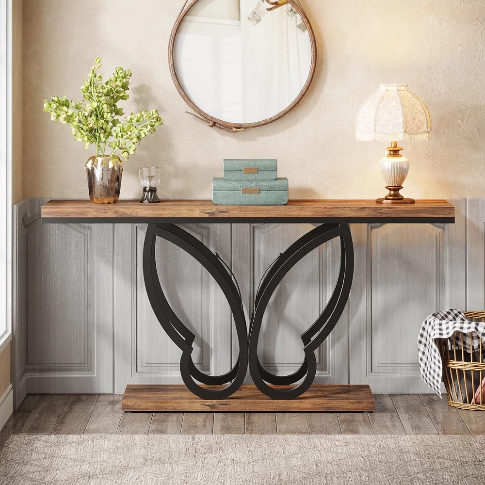 Calero 55.11" Accent Console Sofa Table with Butterfly Frames