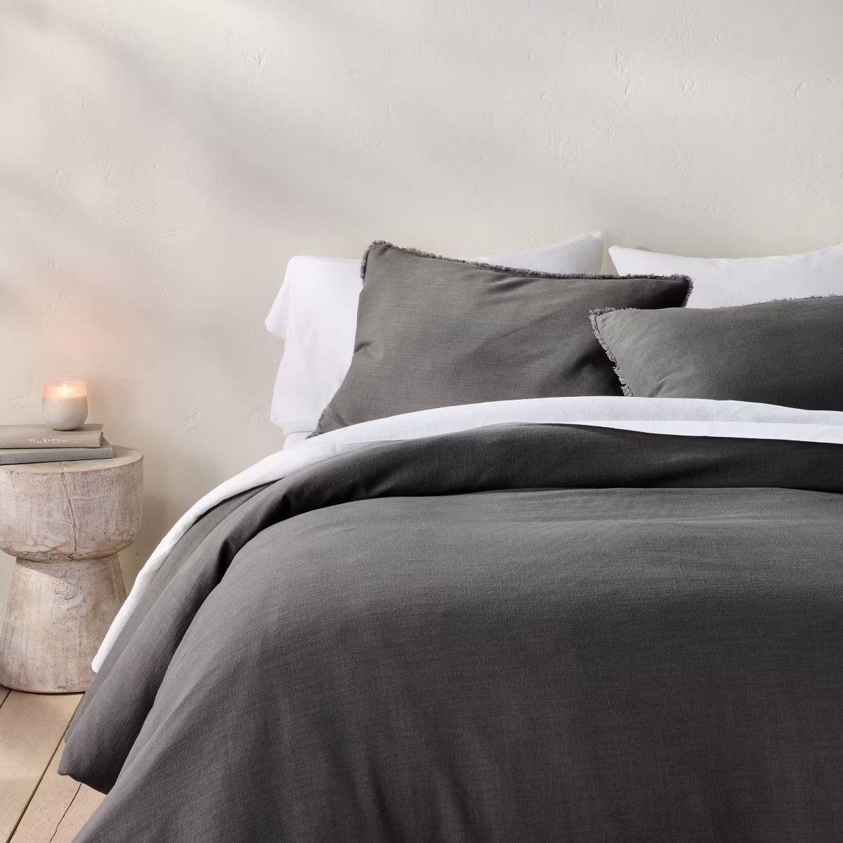 Full/queen Heavyweight Linen Blend Duvet Cover & Sham Set Dark Gray - Casaluna™: Rayon Blend, Zipper Closure, Oeko-tex Certified