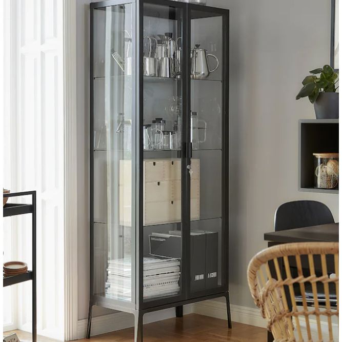 MILSBO Glass-door cabinet, anthracite