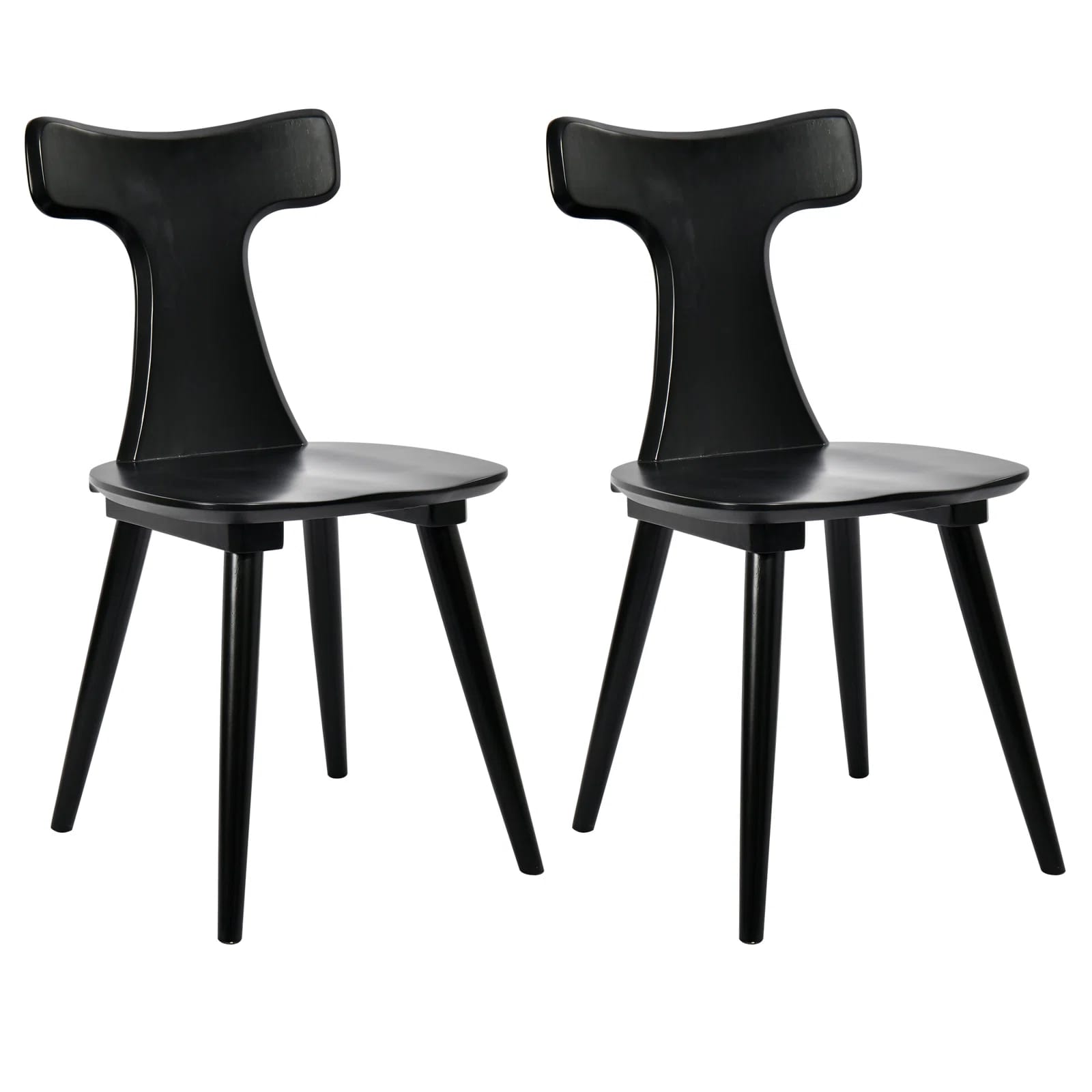 Bordie 17" Wide Modern Minimalist Solid Wood Ergonomic Curved Backrest Dining Side Chair (Set of 2)