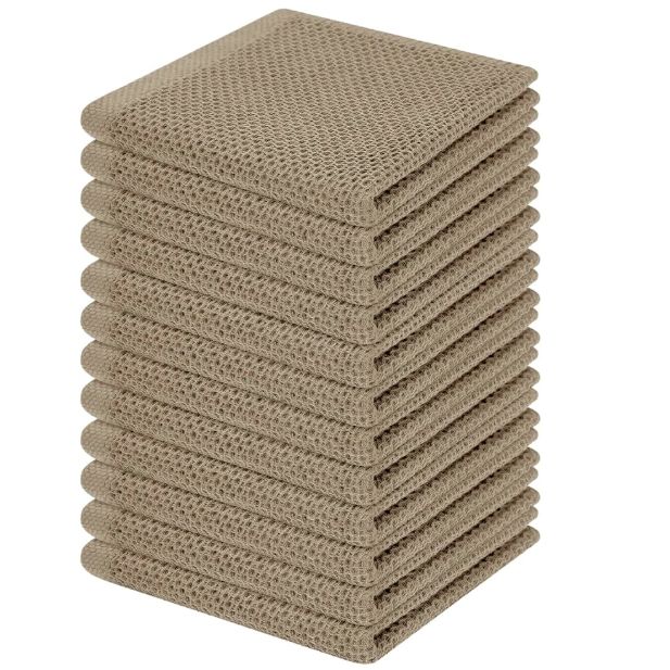 Homaxy 100% Cotton Waffle Weave Kitchen Dish Cloths, Ultra Soft Absorbent Quick Drying Dish Towels, 12 x 12 Inches, 12-Pack, Tan