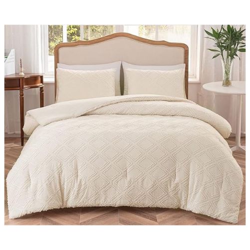 SLEEPBELLA Beige Queen Comforter Set Diamond Tufted Design, Soft & Lightweight Cream Queen Size Comforter Sets for All Seasons (Queen, 90''Wx90''L, 3 Pieces) 