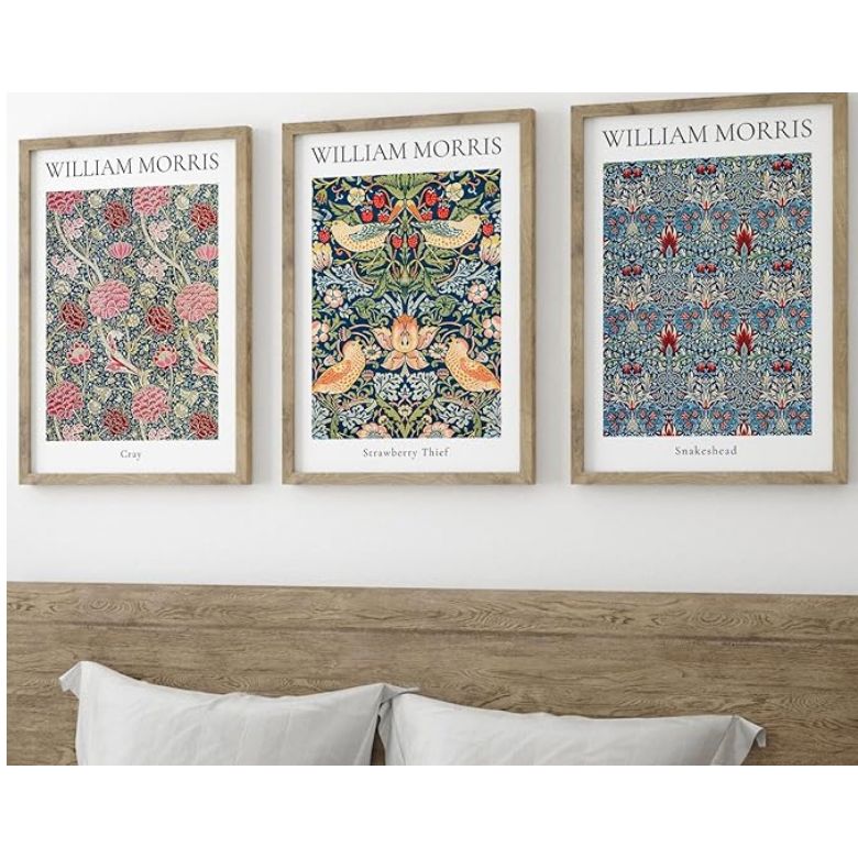 William Morris Set of 3 Unframed Prints, Art Nouveau Home Decor, Vintage Art, Botanical Flower Poster, Cray Strawberry Thief Snakeshead (12x16)