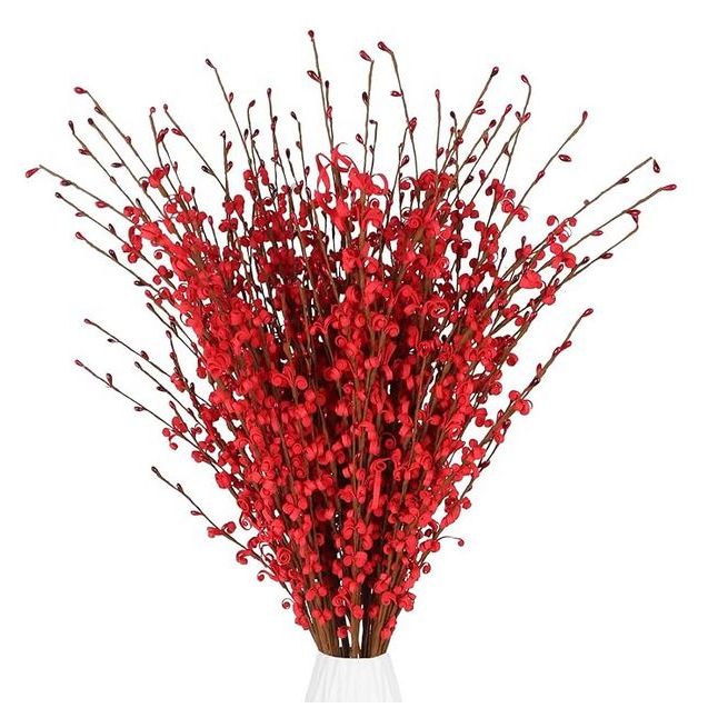 Long Stem Artificial Flowers for Tall Vase,15PCS Fake Red Flowers 29.5" Faux Pussy Willow Branches for Vases Wedding Party Home Office Kitchen Decoration(Red) 
