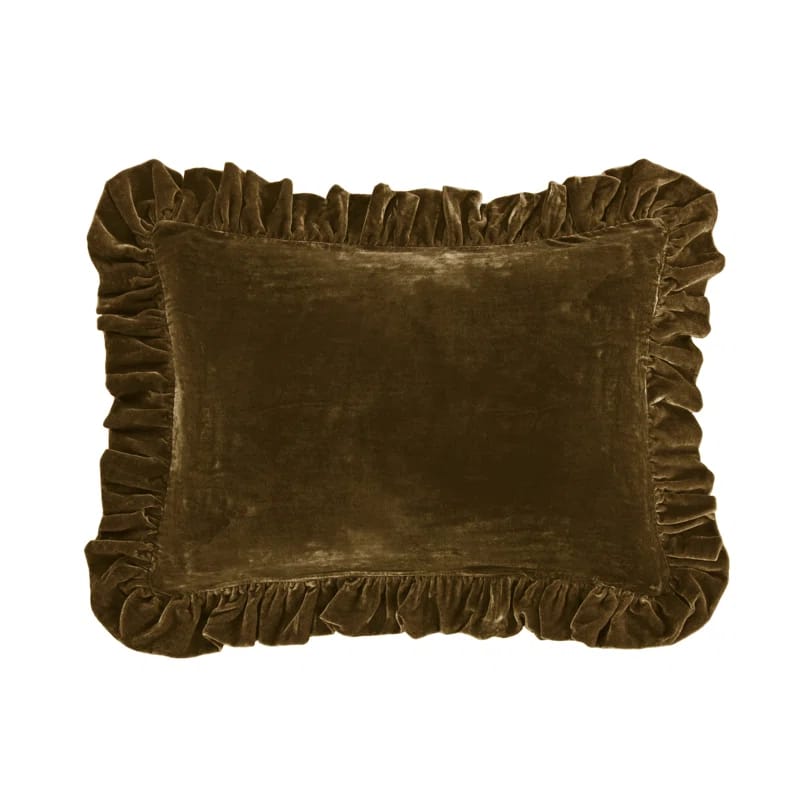 Stella Solid Faux Silk Velvet Ruffled Romantic Western 16 x 21 inch Oblong Pillow