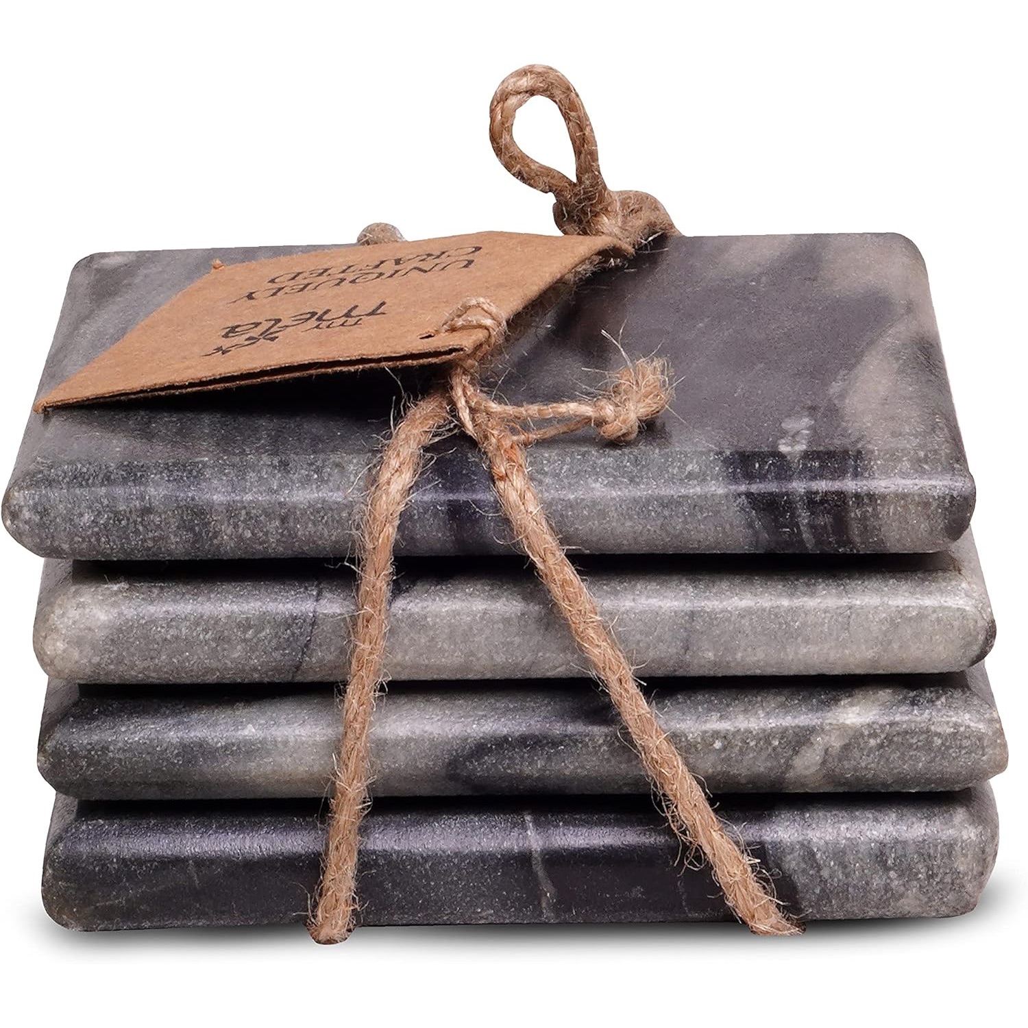 Mela Artisans Set Of 4 Hand Crafted Marble Coasters - Sleek Black