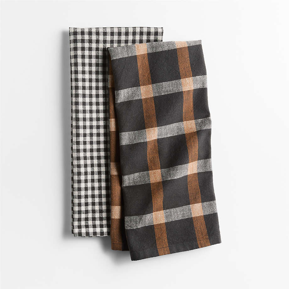 Fall Gingham and Plaid Organic Cotton Dish Towels, Set of 2