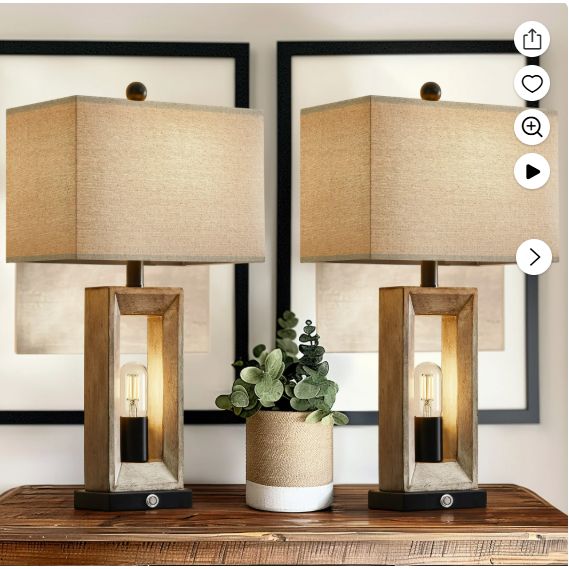 Yokila 3 Way Dimmable Touch Table Lamp Set of 2 with USB Ports for Living Room Bedroom 25" Retro Resin Bedside Nightstands Lamps(4 Bulbs Included)