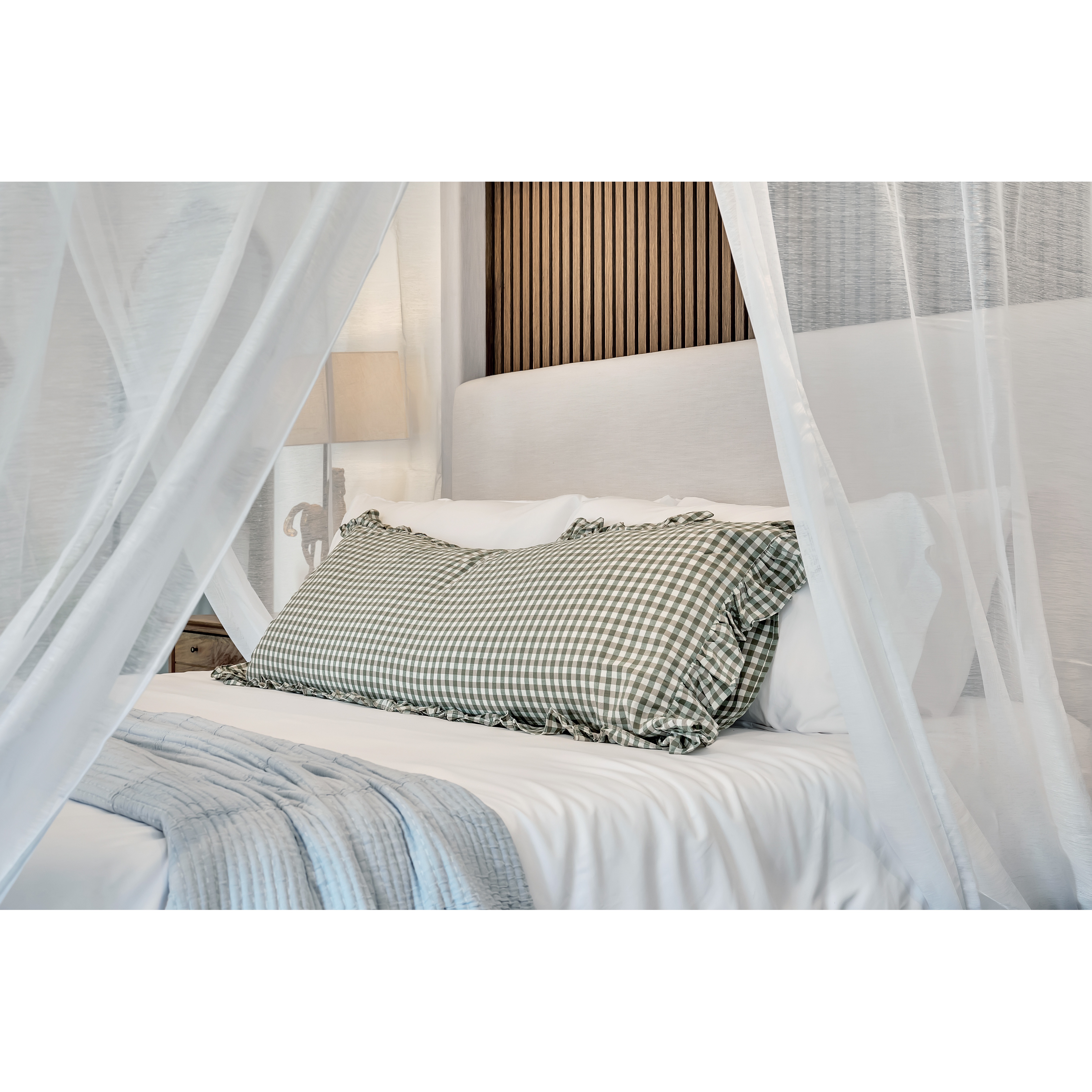 Sage Green White Plaid Gingham Body Pillow Cover 