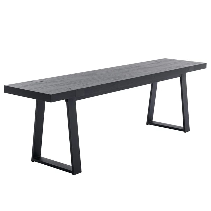 Leira Modern Wood Bench 60” Industrial Table Benches with Black Metal Legs for Dining Room, Porch