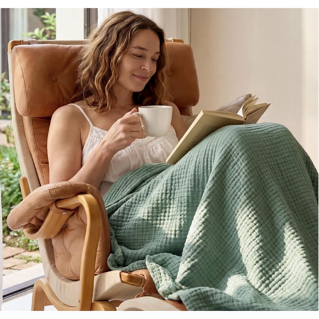 Bedsure 100% Cotton Muslin Throw Blanket Large 50x70 Inches - 4-Layer Breathable and Lightweight Thin Soft Summer Gauze Muslin Blankets for Adults, Sage Green, Boho Cotton Throw for Couch