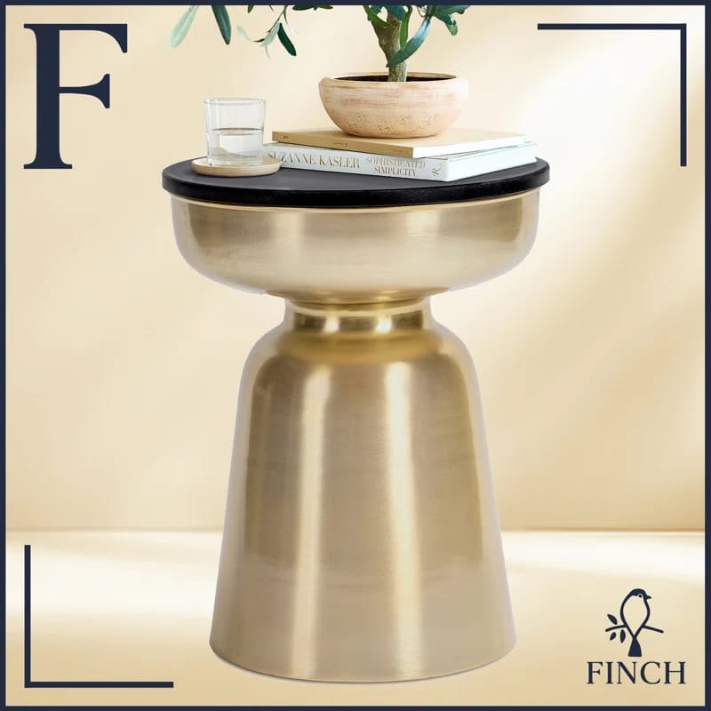 Finch Adler Rothko Accent Side Table, Granite Top, Brushed Brass or Rose Gold Base, Hourglass Shape