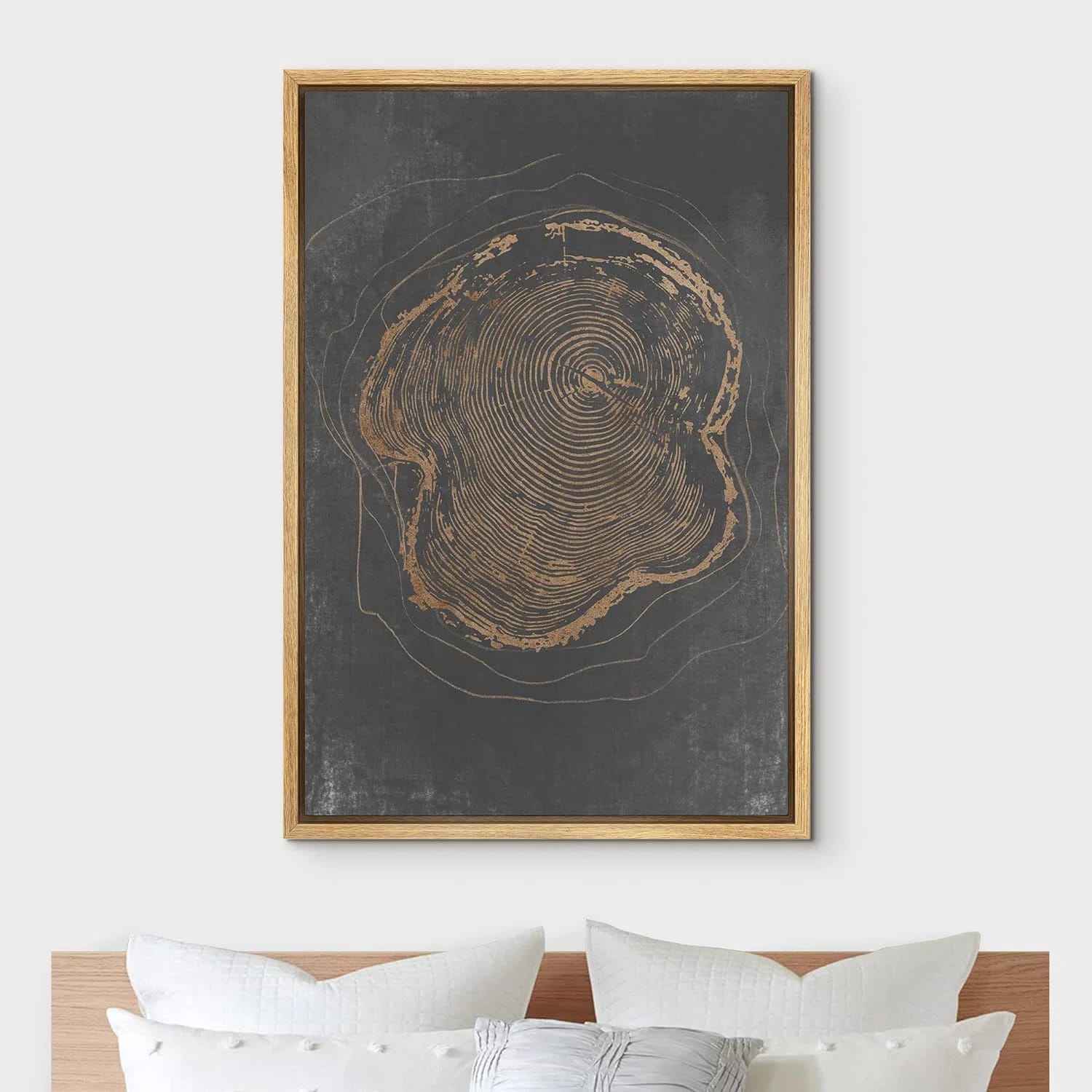 Tree Ring Dark Gray Wood Texture Artwork Minimalist Neutral Pictures Framed Canvas Print Wall Art
