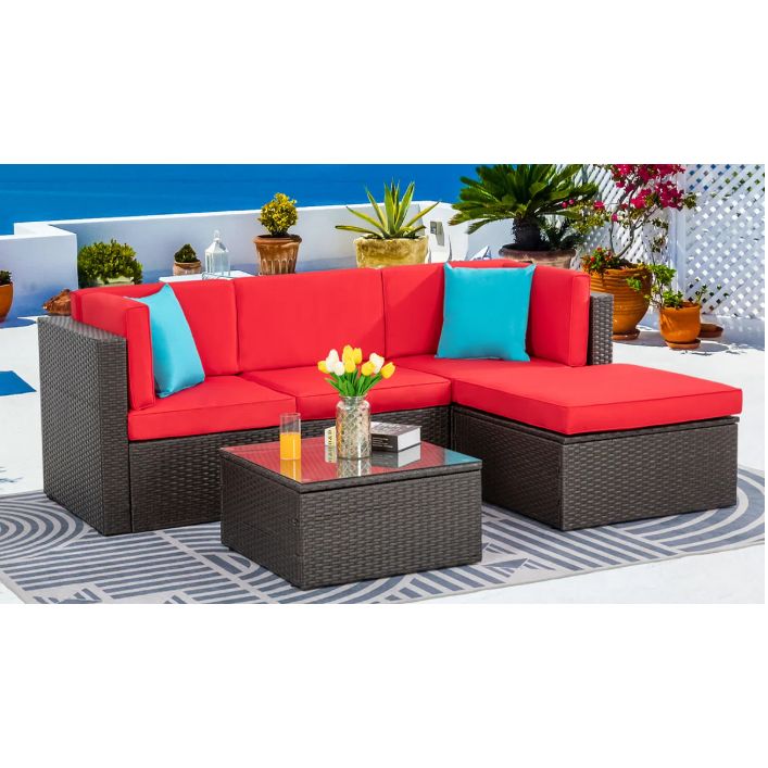 Ebern Designs Wicker 5 Piece Modular Patio Conversation Set With Cushions